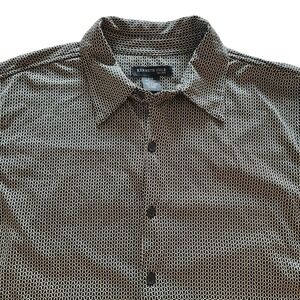 Kenneth Cole Vintage Mens Black Geometric Print Short Sleeve Button Down Shirt